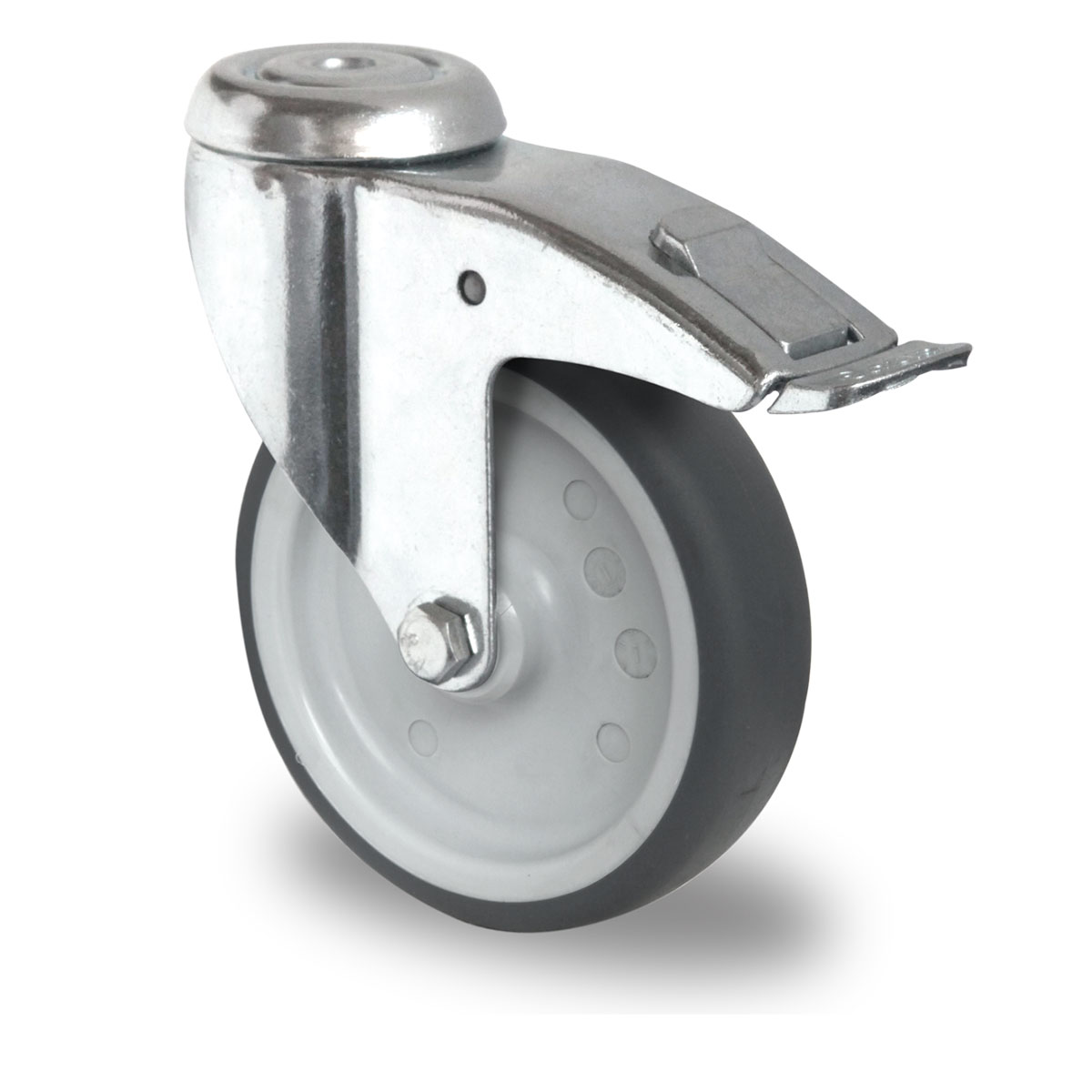 bolt hole swivel castor with total brake d 150 mm series P2T2 plain bearing