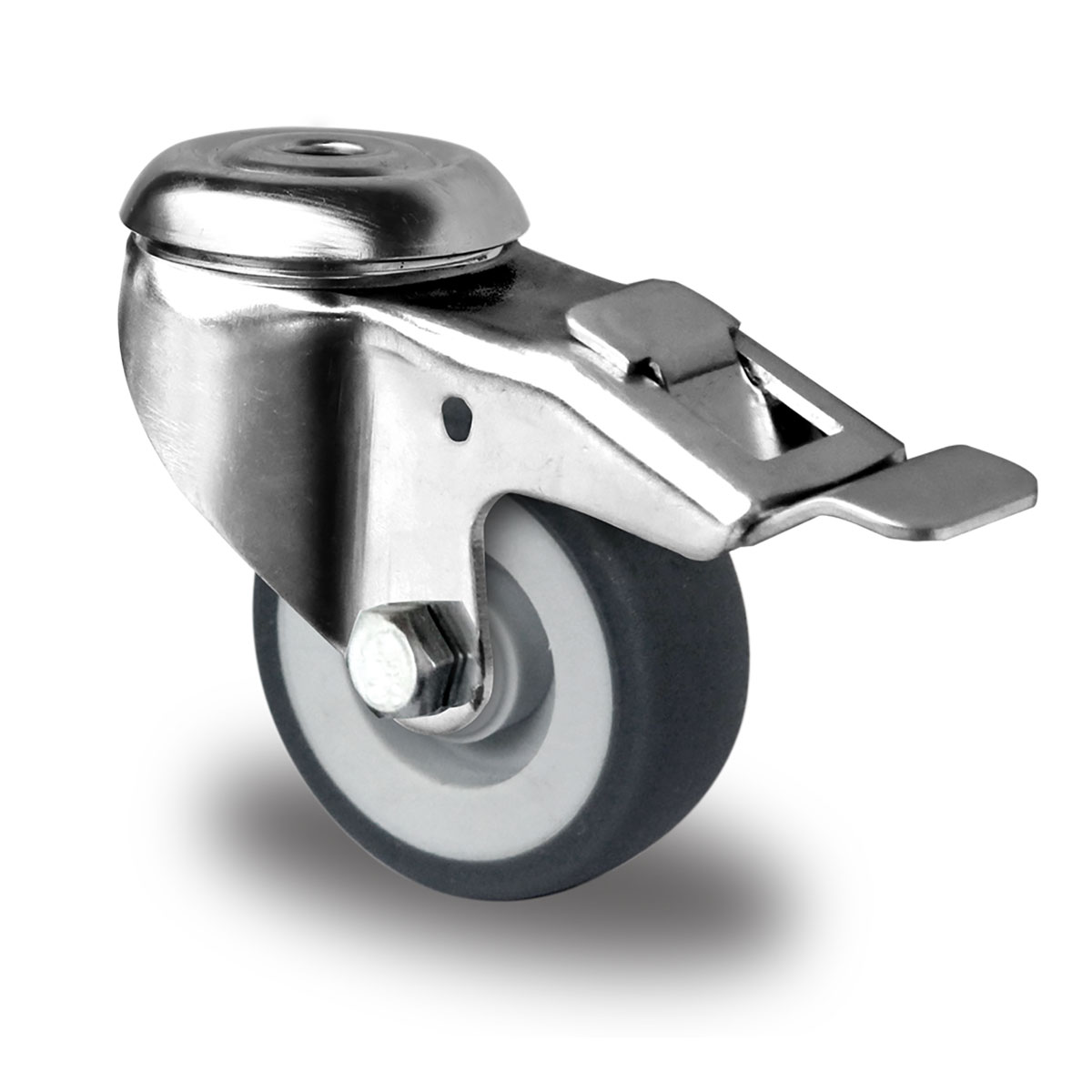 bolt hole swivel castor with total brake d 50 mm series P2T2 plain bearing stainless steel