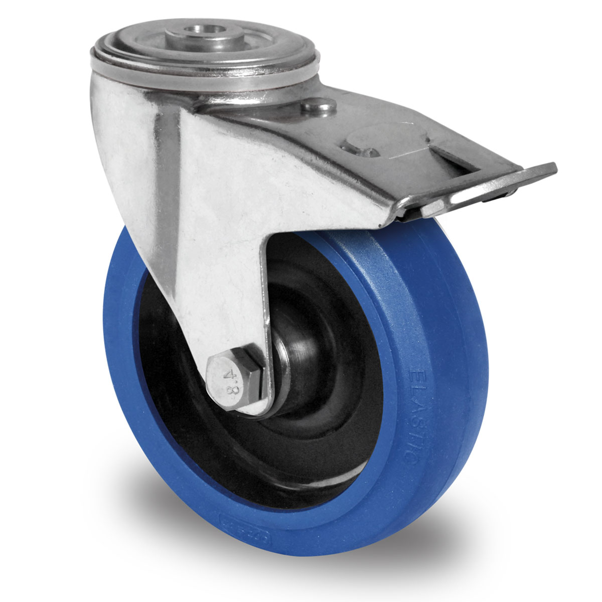 bolt hole swivel castor with total brake d 80 mm series R4F1 roller bearing