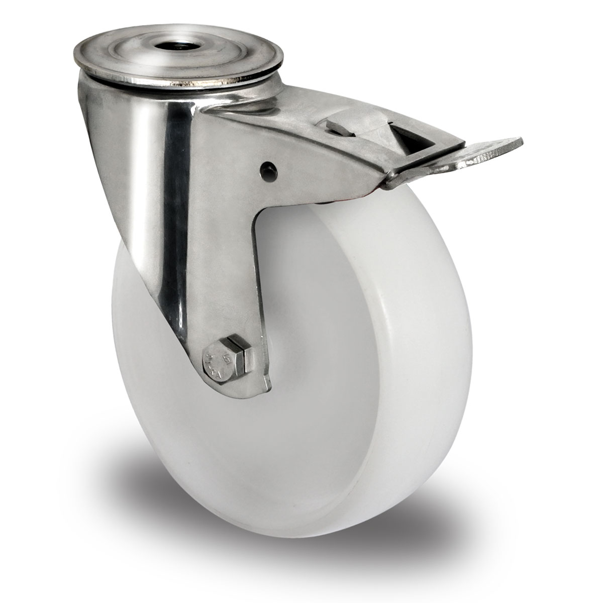 bolt hole swivel castor with total brake d 100 mm series N0N0 plain bearing stainless steel