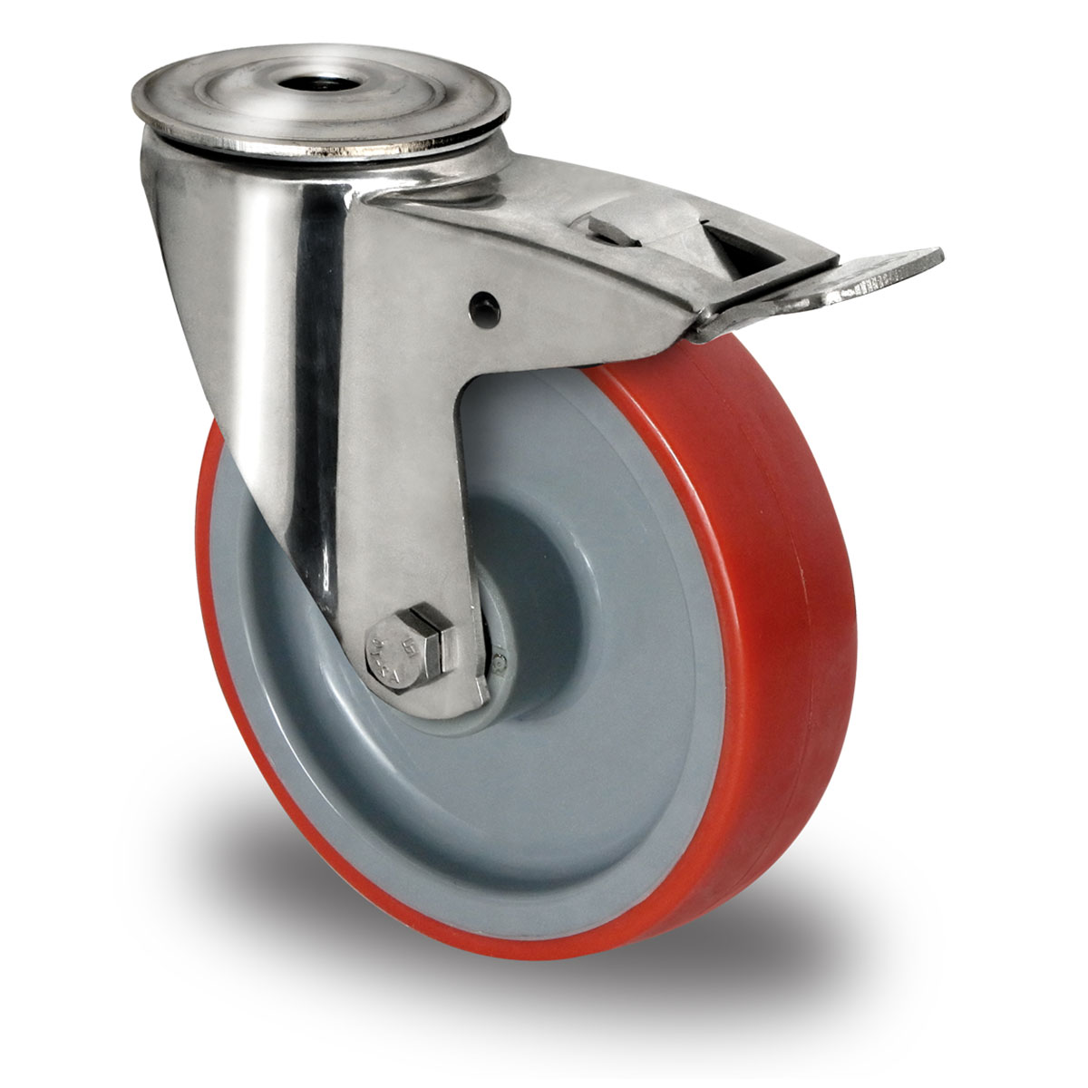 bolt hole swivel castor with total brake d 125 mm series N2U6 roller bearing stainless steel