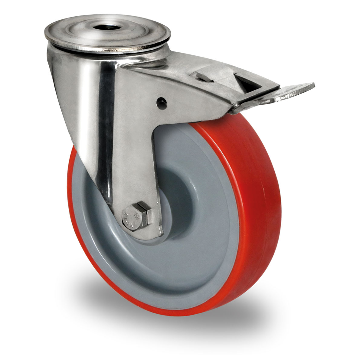 bolthullshjul med totalbrems d 200 mm serie N2U6 glidelager rustfritt stål