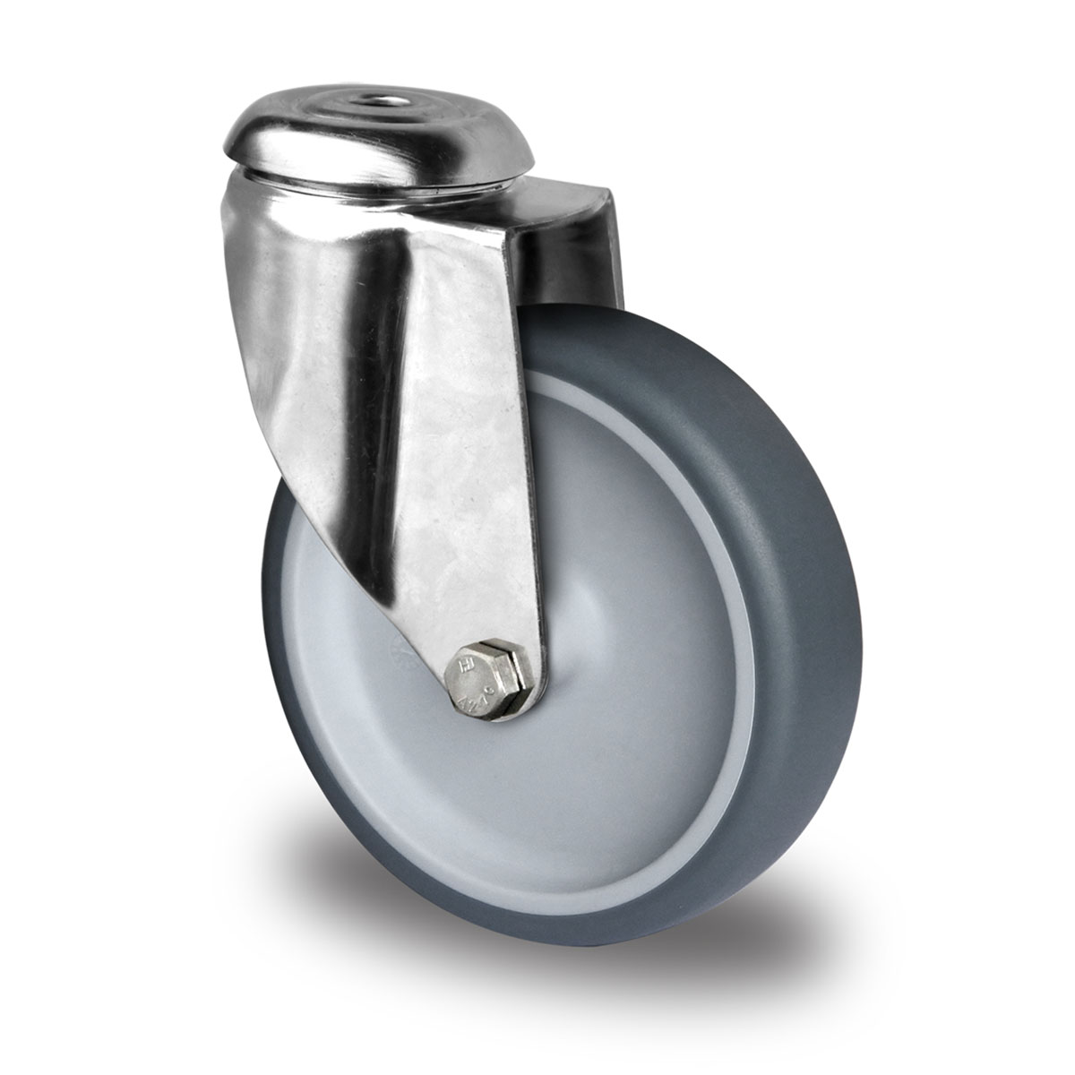 drejeligt hjul med bolthul d 100 mm serie P2T2 med glideleje i rustfrit stål