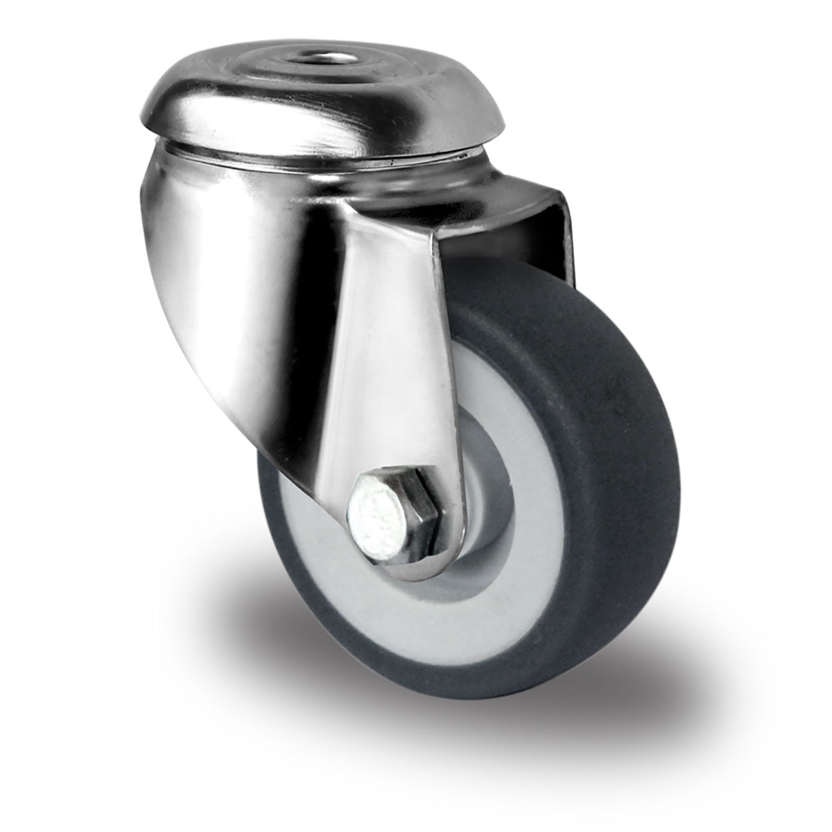 drejeligt hjul med bolthul d 50 mm serie P2T2 med glideleje i rustfrit stål