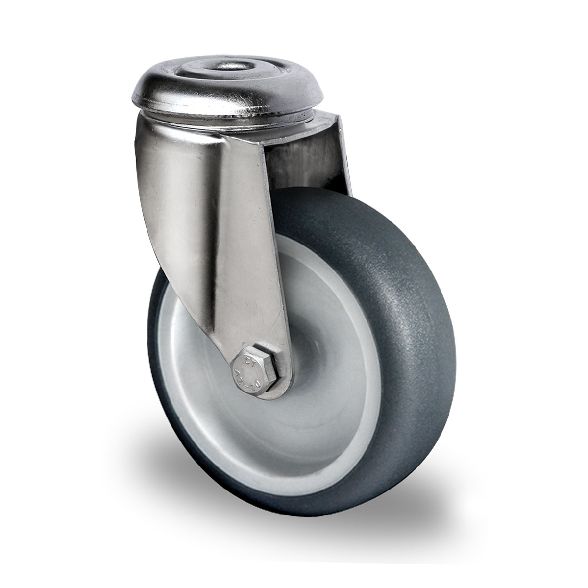 drejeligt hjul med bolthul d 75 mm serie P2T2 med glideleje i rustfrit stål