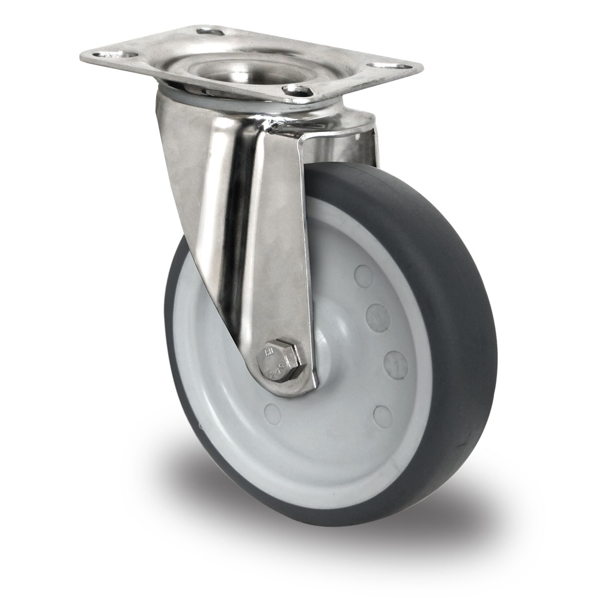 drejeligt hjul d 125 mm serie P2W2 glideleje rustfrit stål