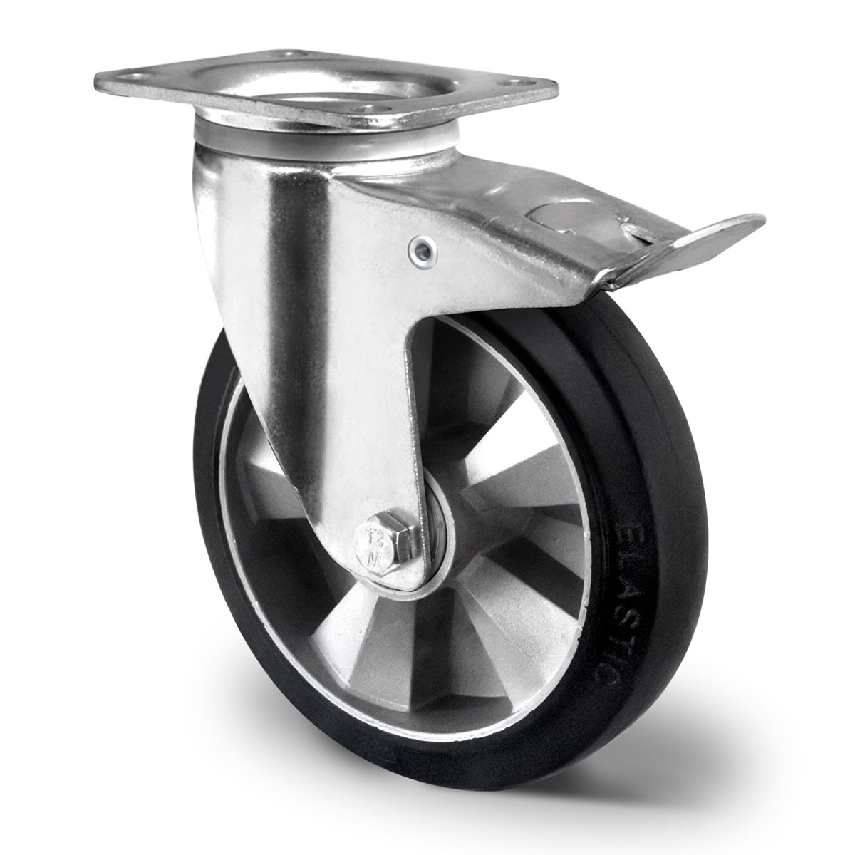 drejeligt hjul med totalbremse d 200 mm serie BAF4 dobbelt kugleleje